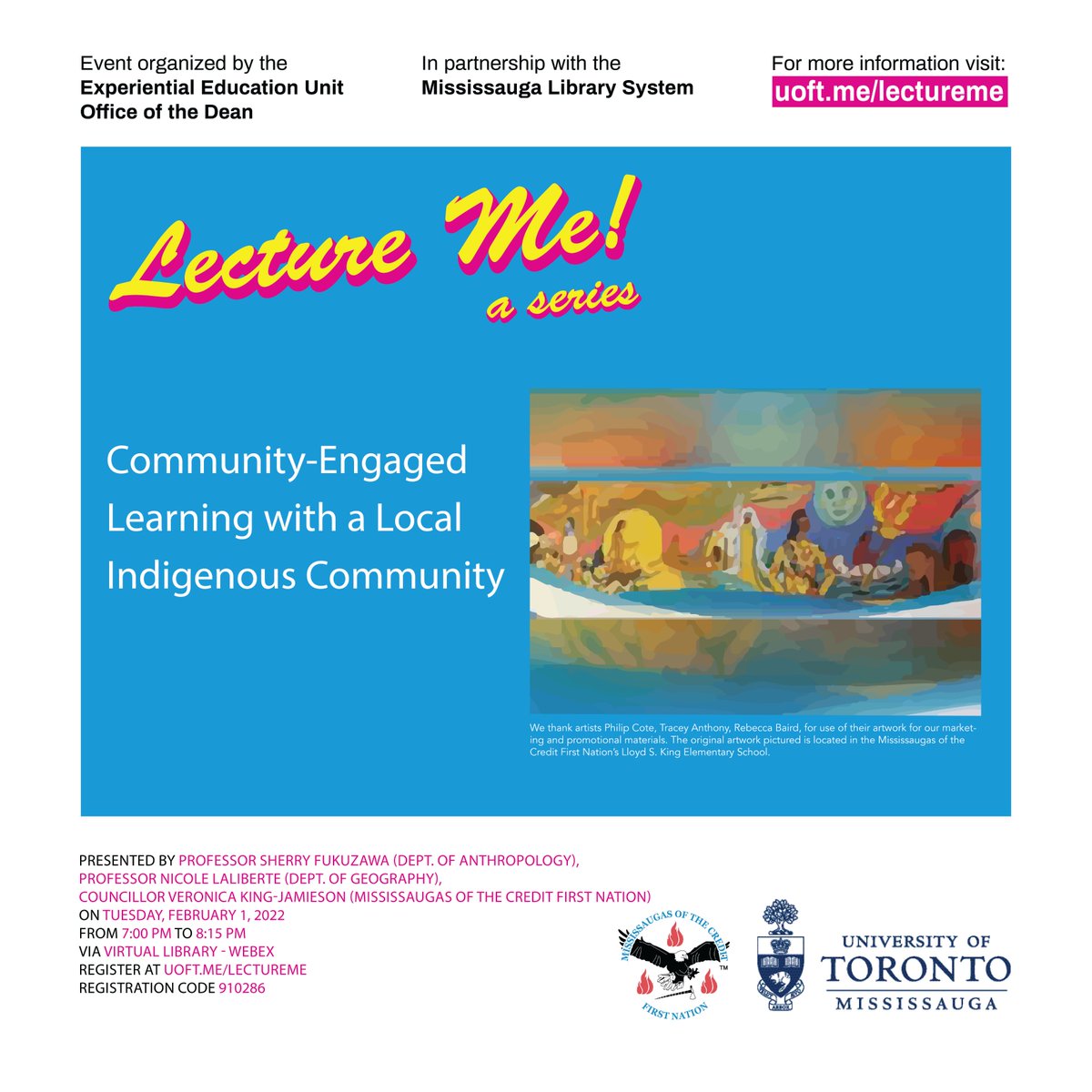 DeansOffice_UTM's tweet photo. Not too late to sign up for #LectureMe!

Co-hosted @utmeeu &amp; @mississaugalib, FEBRUARY 1 event features Profs Sherry Fukuzawa @UTM_Anthro &amp; Nicole Laliberté @UTM_GGE talking about community-engaged learning with a local Indigenous Community.

All welcome!

https://t.co/MImPwyUS3N https://t.co/5zdccextk6
