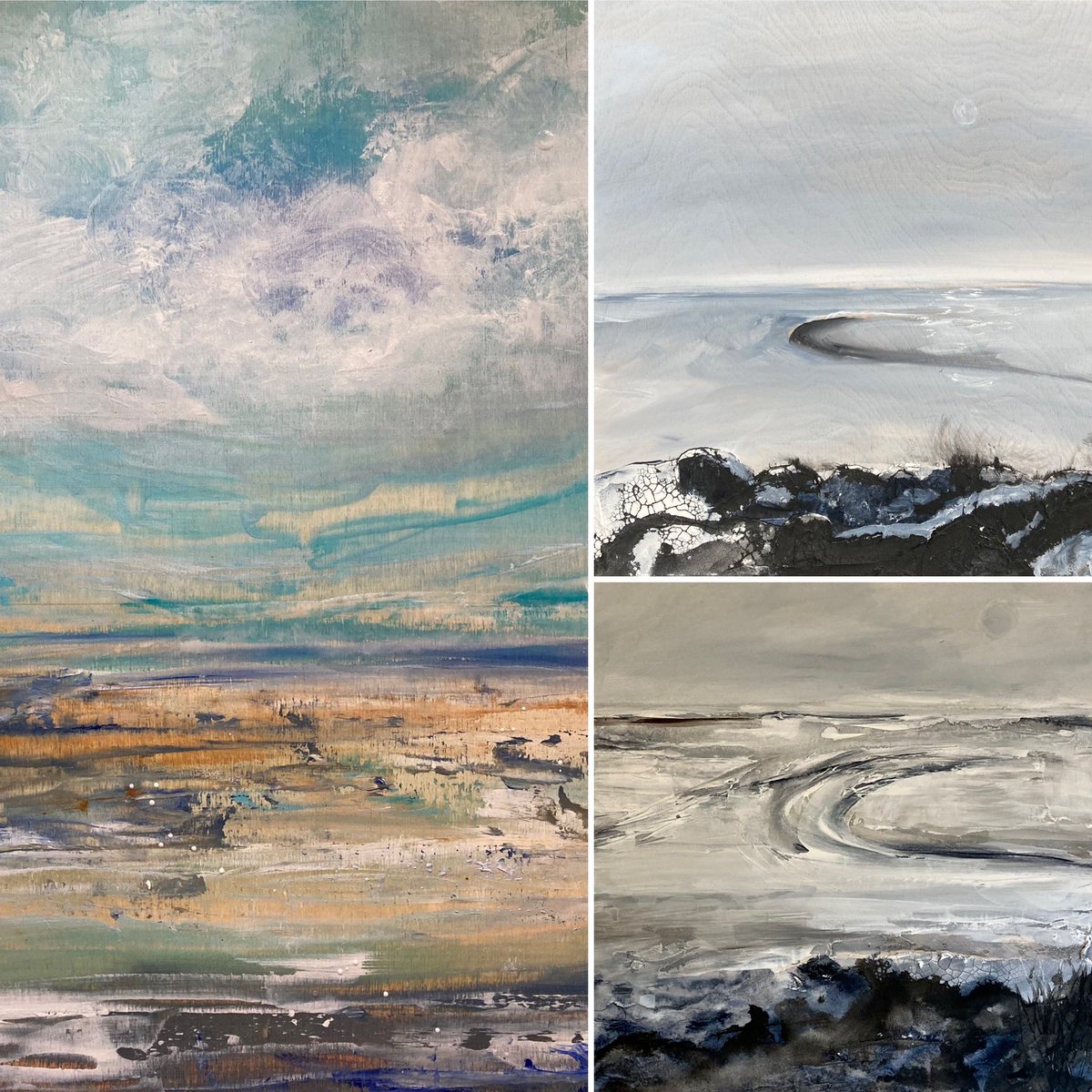 Three new #landscapes nearing completion #artontwitter #landscape #lydneyharbour #River #Gloucestershire #acrylicart #newpaintings