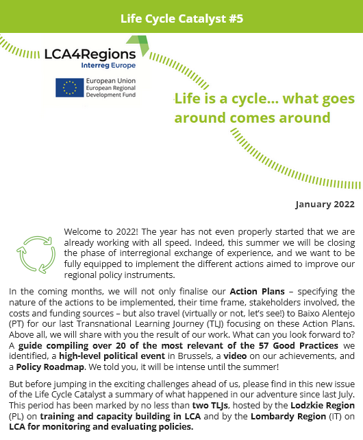 LCA4Regions's tweet photo. Life is a cycle! The Life Cycle Catalyst 5⃣ is just out! Have a look at it for a recap of our two last #TLJs to @lodzkiePL and @RegLombardia and more #LCA news! https://t.co/voDrHZVFSV https://t.co/xyTlbNDV9R