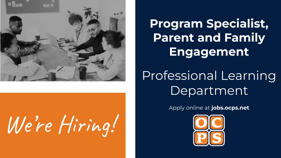 Are you passionate about getting parents and families engaged in their children's education? If so, this is the position for you! Read the requirements and responsibilities and apply here: administrators-ocps.icims.com/jobs/90190/pro… Position closes on 2.4.2022.