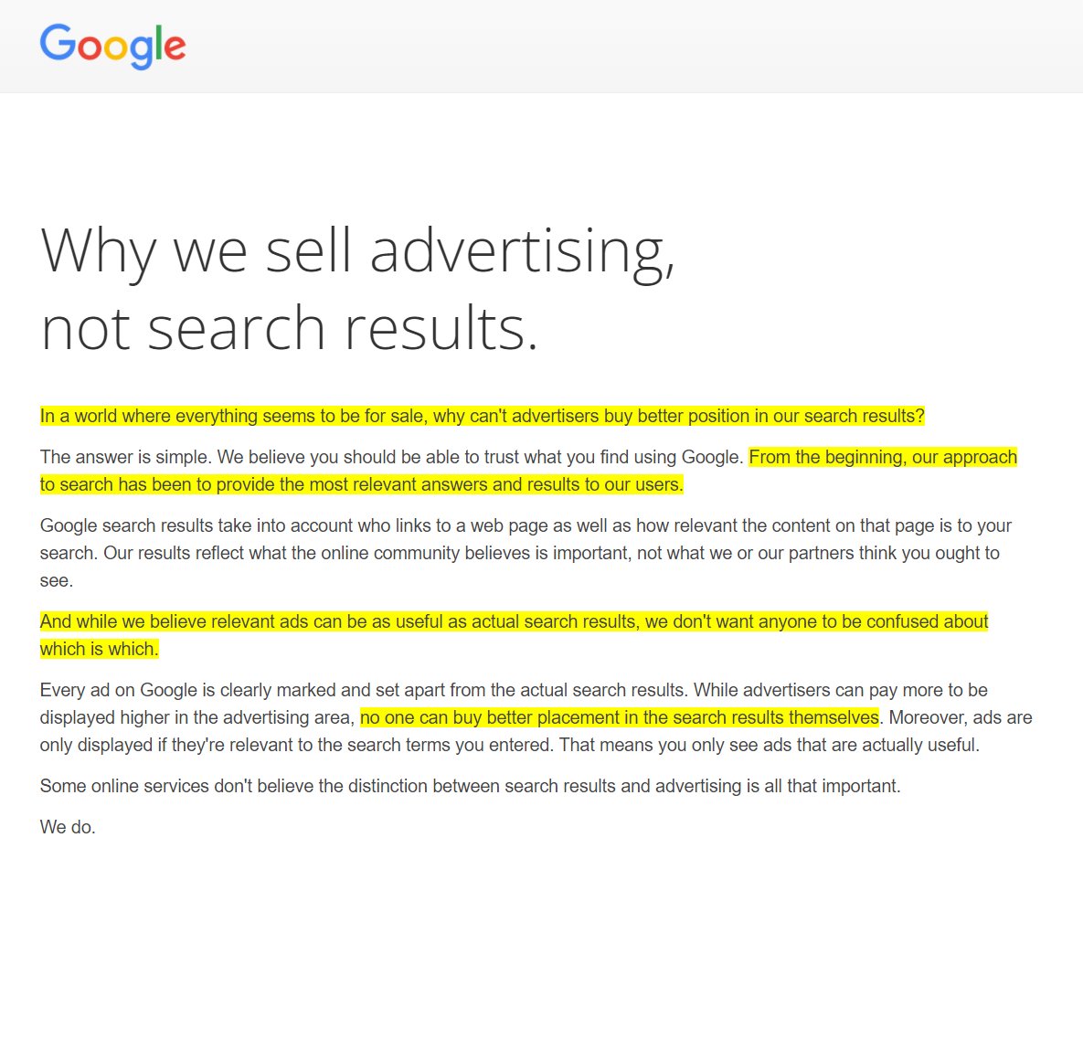 Adrian Krebs Wow This Is Gold The Post Critiques The Practice Of Displaying Ads Above Search Results A Method Used By Some Of Google S Competitors Back Then At The Time