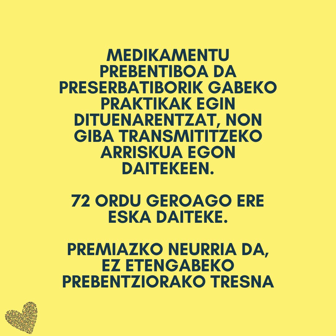 comiantisida's tweet image. ¿Conoces la Profilaxis Postexposición(el 
tratamiento que se puede tomar después de estar en 
contacto con el VIH)?

Ezagutzen duzu POST (gibarekin kontaktuan egon 
ondoren har dezakegun tratamendua) ?