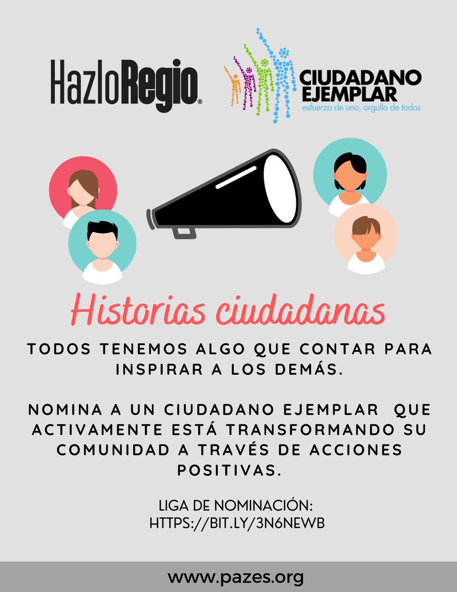 ¿Conoces a un(a) ciudadano(a) ejemplar que este dejando huella👣? ¡Lo estamos buscando! Nominalo en la liga para reconocerlo 🕊️

#Pazes #CiudadanoEjemplar #NuevoLeón #Monterrey