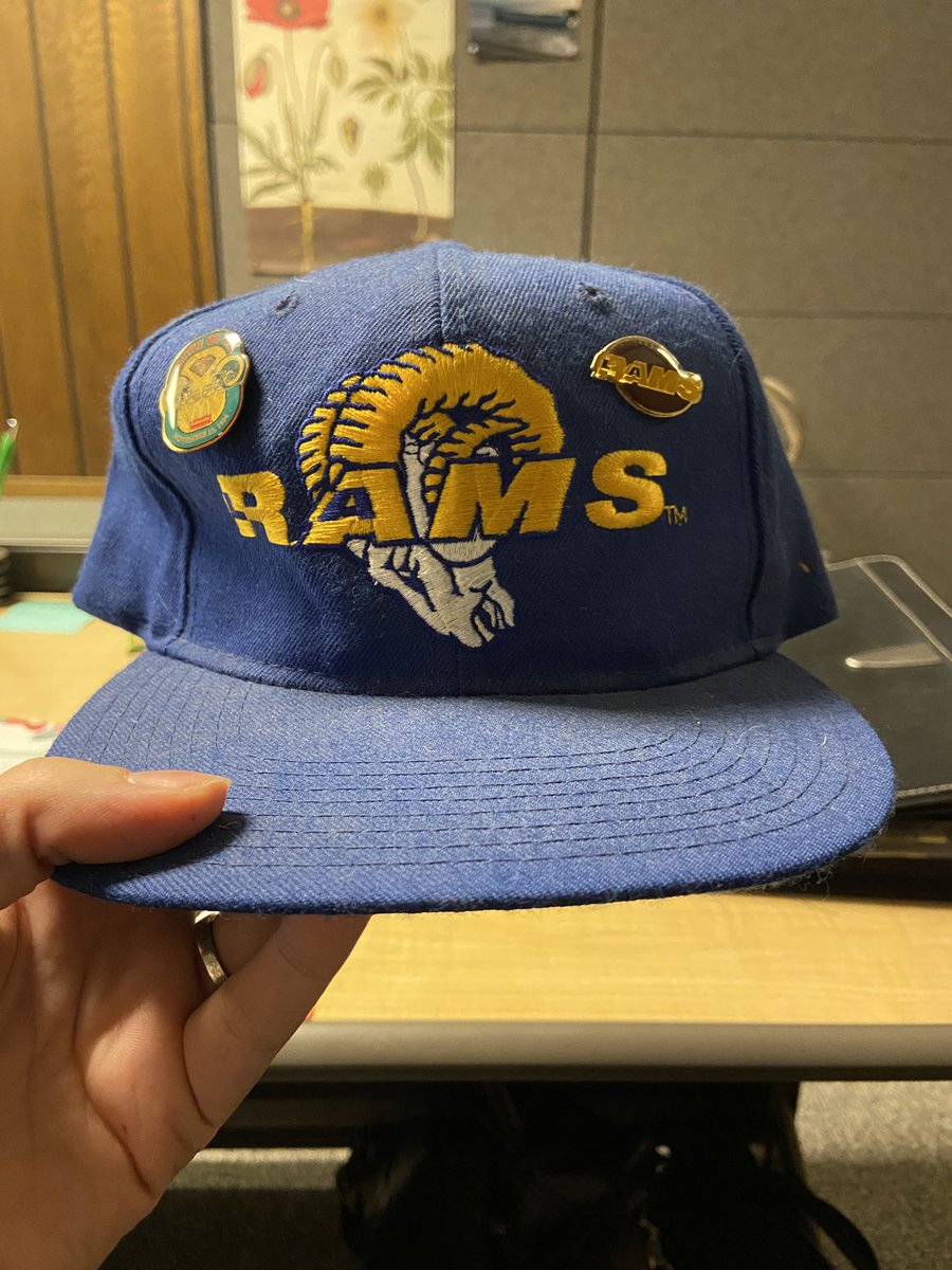 avaldez's tweet photo. Will have to pull out Grandpa Valdez’s @RamsNFL hat for the Super Bowl. Peep the 1994 Battle of LA pin. 🏈 https://t.co/Z1QkLqFCaL