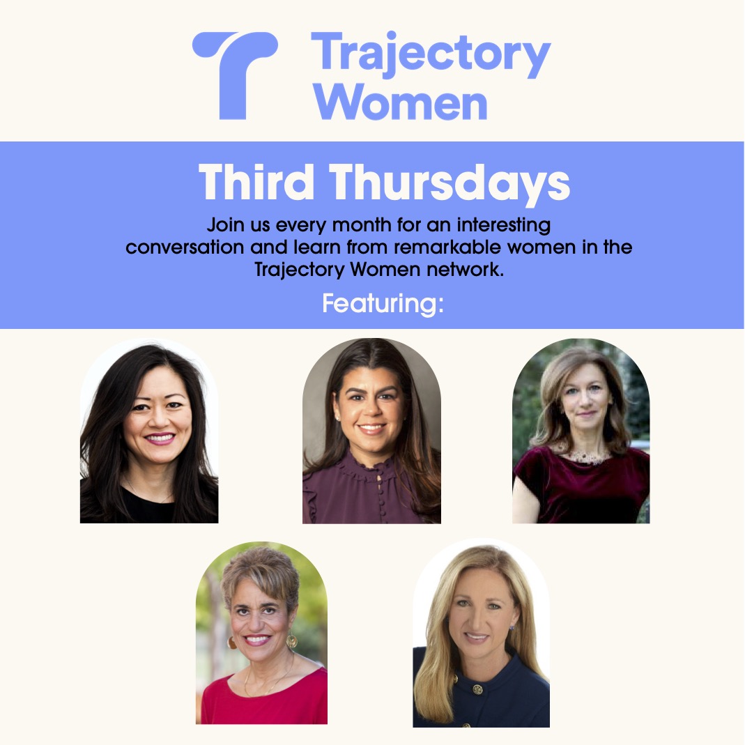 TrajectoryWomen's tweet photo. Don't forget to check out our Third Thursday networking series! Sign up to engage with these remarkable women Deborah Yang, Dara Kass, MD, Ambassador Karen Kornbluh, Maeve Richard, Leigh Kearney, PhD. Email info@trajectorywomen.com to register. https://t.co/a4G5O1cS6x