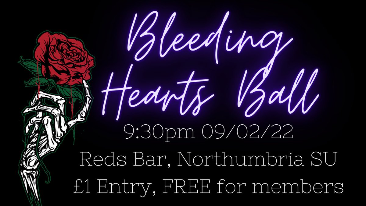 We are hosting a Bleeding Hearts club night on the 9th of February starting at 9:30pm in Reds Bar. 
✔️DJ 
✔️Bar
✔️ Spooky theme

FREE for our members, £1 for everyone else 🖤
