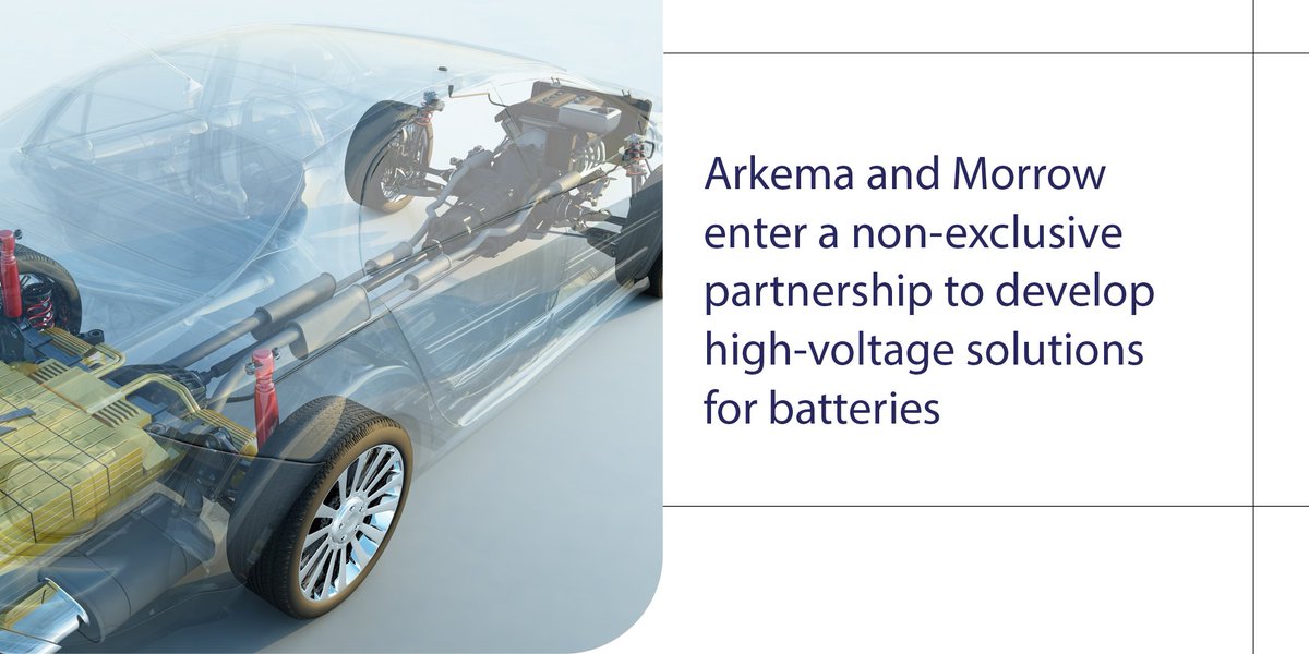 Arkema_group's tweet photo. Really excited to sign this Memorandum of Understanding with Morrow for the development, screening, and testing of novel electrolyte formulations and will accelerate the development of the new generations of high-voltage #batteries ⚡.  

👉https://t.co/C1kUMSyPev

#Materials https://t.co/3C0pV1JgrU