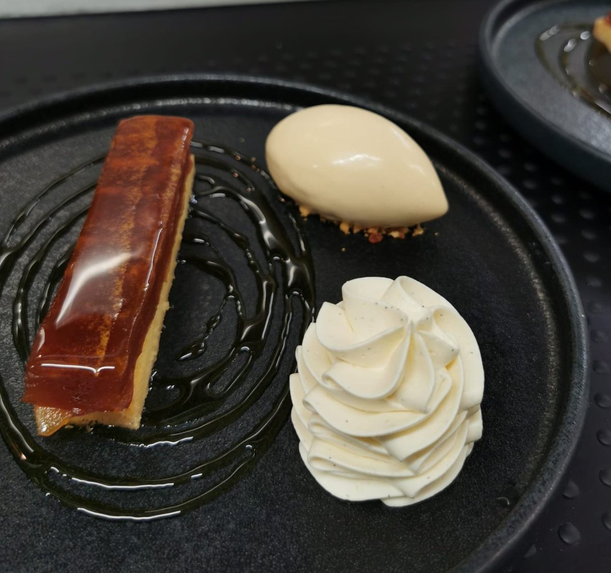 Warm apple is terrine, praline, whipped vanilla