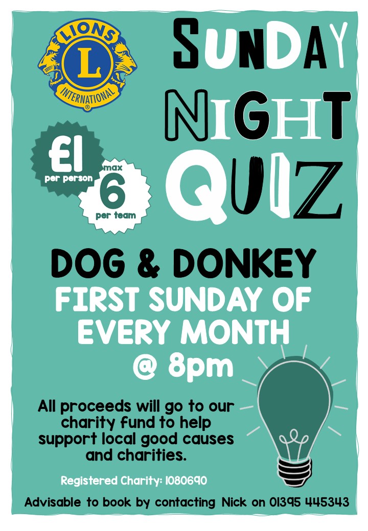 Our #charity #quiz night is on the first Sunday of the month at the Dog &amp; Donkey #Budleigh at 8pm, next one is Sunday 6th Feb. Entry £1 per person (maximum team of 6) raising funds for local #charities &amp; good causes in #Devon and the #SouthWest 
<a href="/sentfromdevon/">#sentfromdevon</a> <a href="/TeaTittleTattle/">Tea & Tittle Tattle</a>
