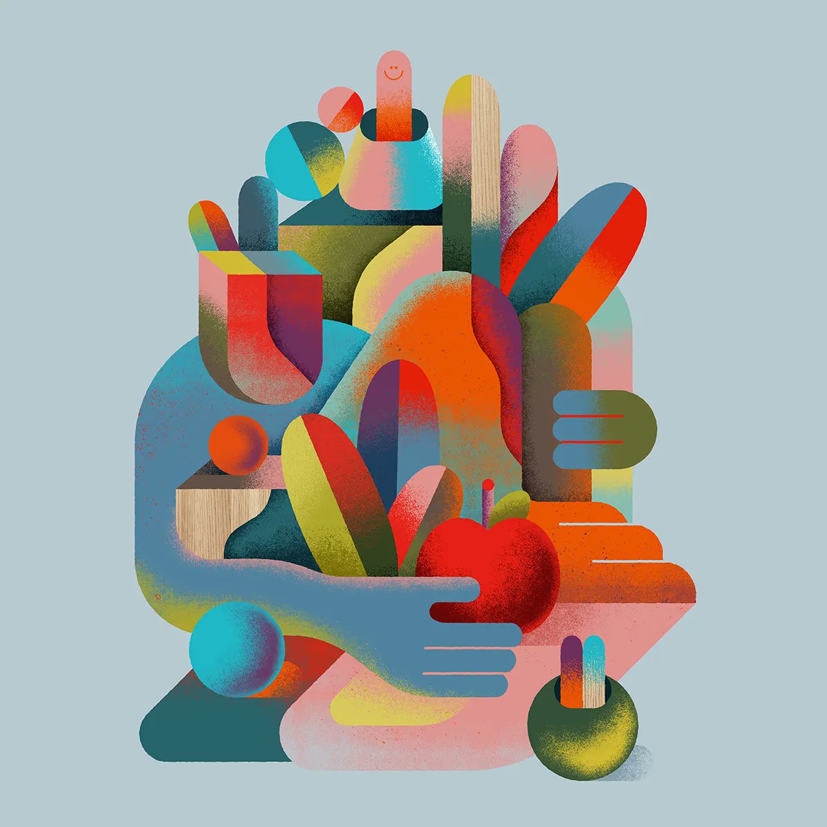 icimathieu's tweet photo. The giant, the apple and the worm 🪱  #illustration #graphicdesign #abstractart https://t.co/xJ3RrhL187