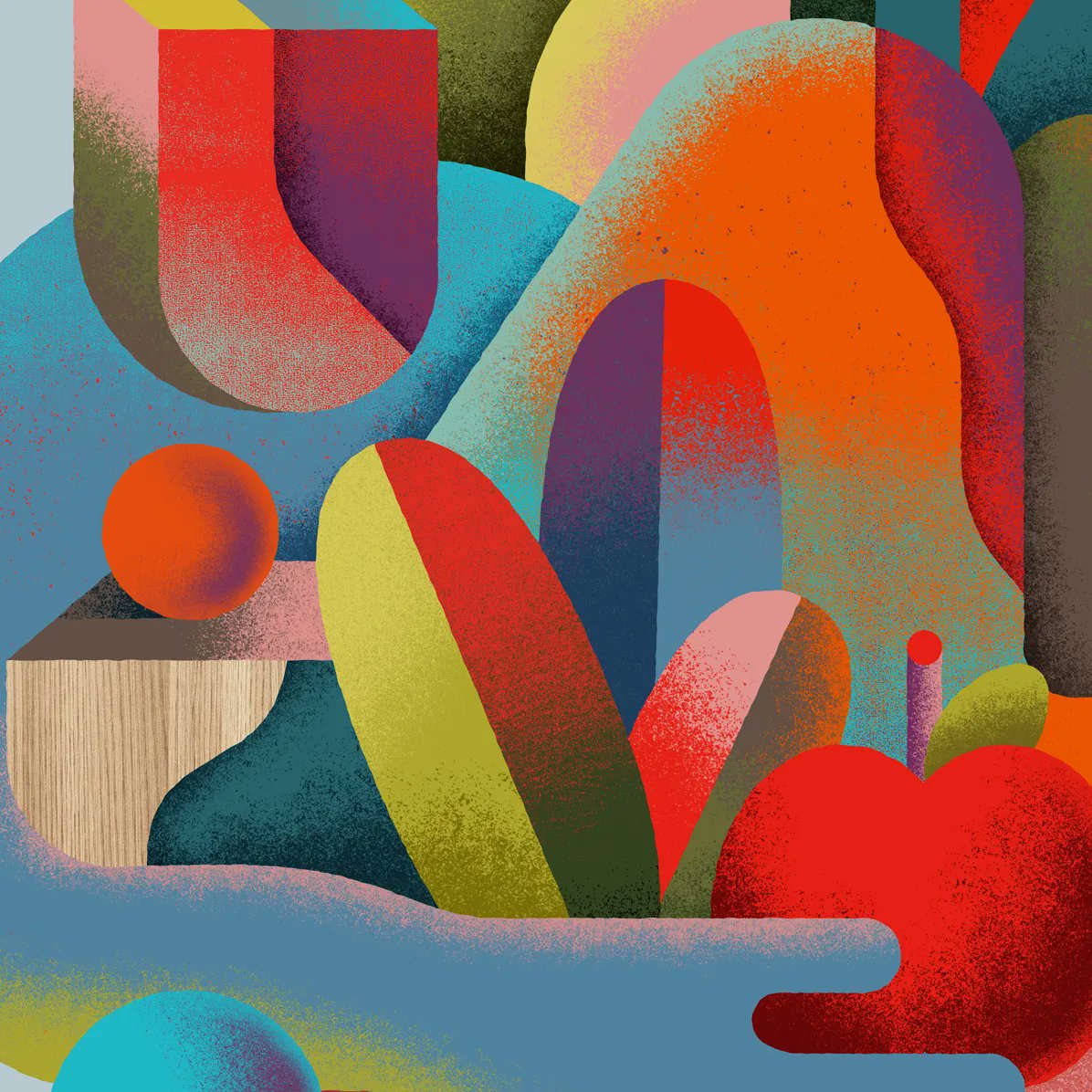 icimathieu's tweet photo. The giant, the apple and the worm 🪱  #illustration #graphicdesign #abstractart https://t.co/xJ3RrhL187