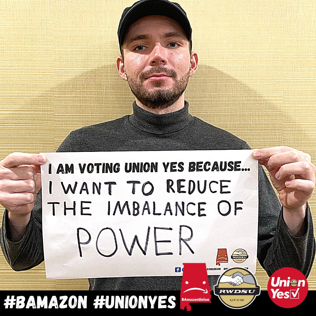 BAmazonUnion's tweet photo. “I’m voting #UnionYes because…I want to reduce the imbalance of power.” #BAmazonUnion https://t.co/Goq1o50LA8