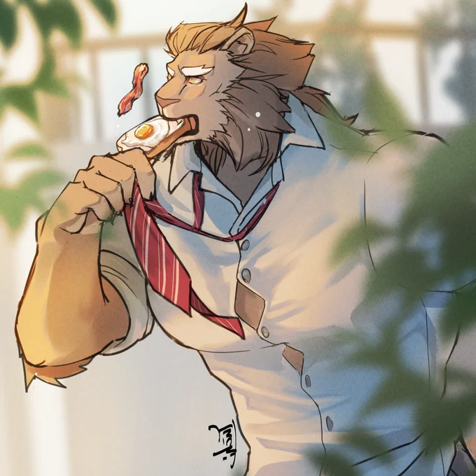 OC/朝ごはんは目玉焼き+ベーコン派💪 
