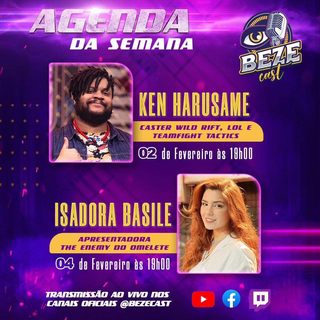 BezeCast's tweet photo. Essa semana será INCRÍVEL! Estamos ansiosos para recebê-los @KenHarusame e @IsadoraBasile 💜

E se você ainda não é inscrito, aproveita pra se inscrever no nosso canal oficial do YouTube pra não perder nada do #BezeCast! 🤩 https://t.co/ozOaGUfuf5
