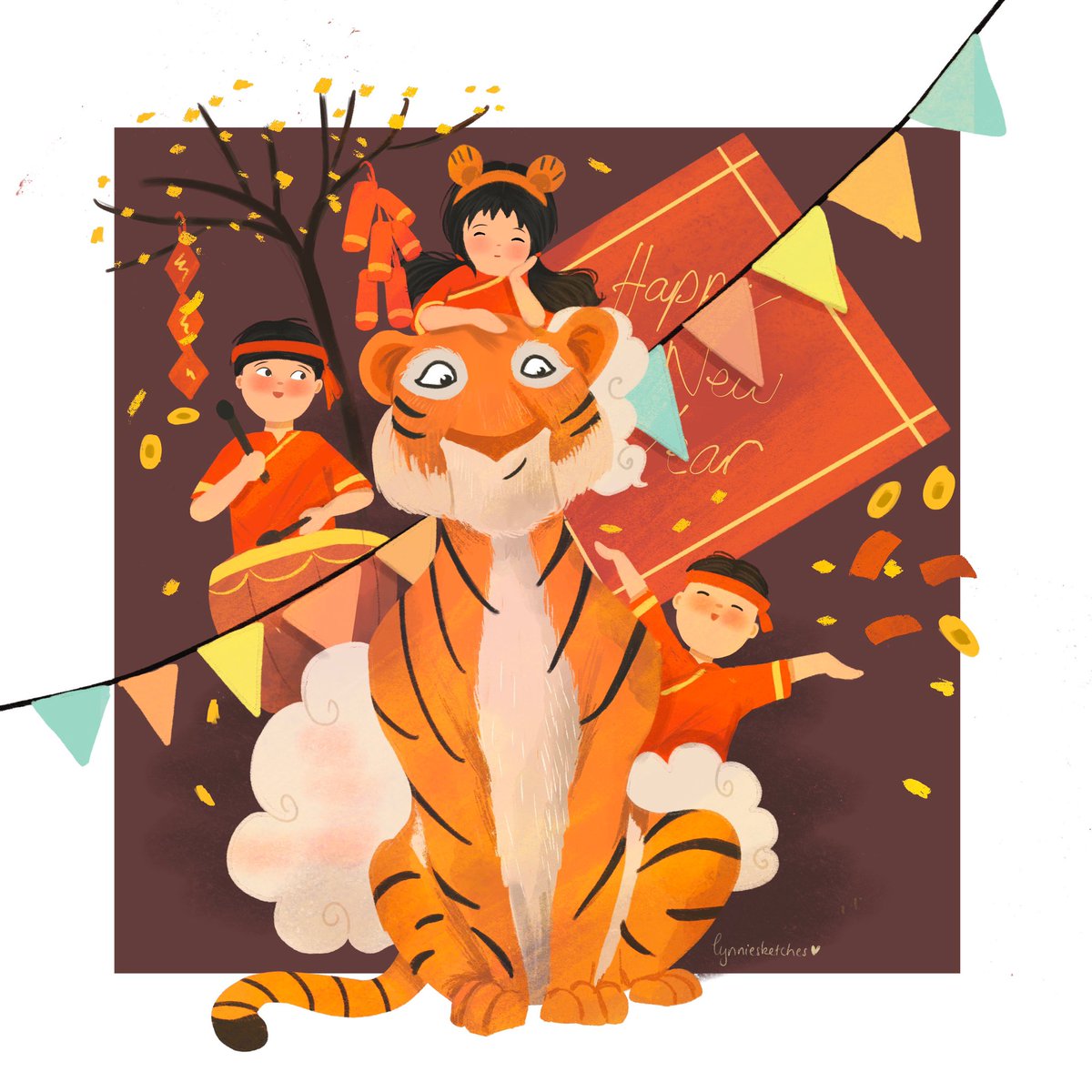 Cheers to the year of the Tiger 🐯 
#LunarNewYear #kidlitart #illustration