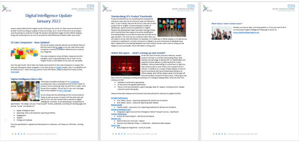 VJS_NHS's tweet photo. Today saw publication of "This Month in DI - January 2022" on our local intranet. If you're interested in seeing a view of what @NHSscw Digital Intelligence Team have been working read on - exciting times afoot!

#SCW_DI #OneTeam #NHS #enterprise https://t.co/628nnuapXV