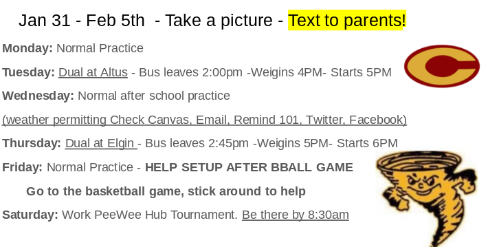 CHSRedNado's tweet photo. Week on 1/31 to 2/4 schedule https://t.co/hhU5in9Led