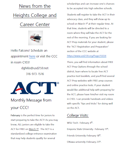 HeightsCCC's tweet image. Students, see below for February's CCC Newsletter!