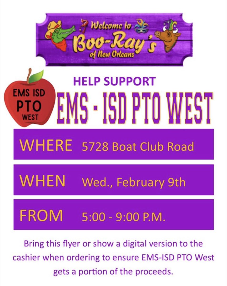 Eagle Mountain Saginaw-ISD PTO (@emsisdptowest) on Twitter photo Plan a night out and help support your PTO! 🍎
<a href="/EMSISD/">EMS ISD</a> <a href="/EMSEDFOUNDATION/">EMS ISD Education Foundation</a> <a href="/EdWillkie/">Ed Willkie Middle</a> <a href="/MarineCreekMS/">Marine Creek Middle School, EMS ISD</a> <a href="/creekviewpride/">Creekview Colts</a> <a href="/ChisholmTrailHS/">CTHS</a> <a href="/boswellhs/">Boswell High School</a> <a href="/wmsfahey/">@WMSFahey</a> Plan a night out and help support your PTO! 🍎
<a href="/EMSISD/">EMS ISD</a> <a href="/EMSEDFOUNDATION/">EMS ISD Education Foundation</a> <a href="/EdWillkie/">Ed Willkie Middle</a> <a href="/MarineCreekMS/">Marine Creek Middle School, EMS ISD</a> <a href="/creekviewpride/">Creekview Colts</a> <a href="/ChisholmTrailHS/">CTHS</a> <a href="/boswellhs/">Boswell High School</a> <a href="/wmsfahey/">@WMSFahey</a>