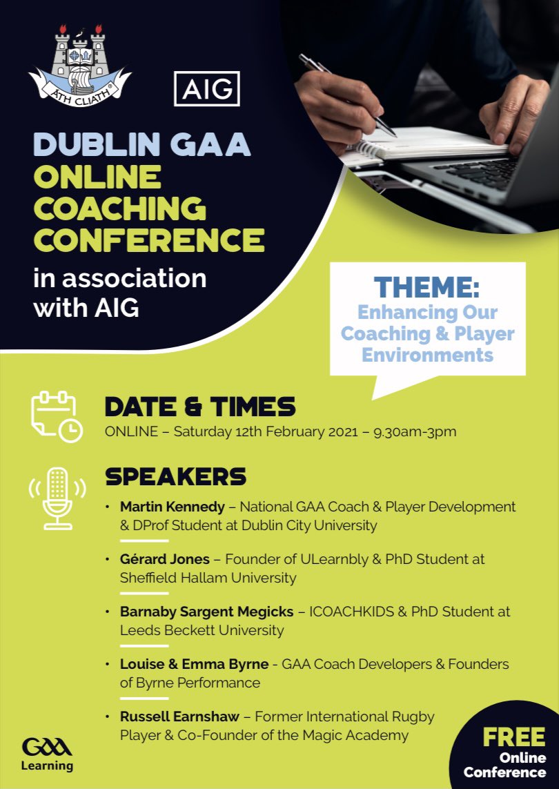 DublinGAACoach's tweet photo. 🌀FREE ONLINE CONFERENCE🌀

The @DubGAAOfficial Online Coaching Conference in association with @AIGIreland is LIVE

🧢🧩⚽️🏀🏐👁🧠🎾🏉⚾️🎢🎯

“ENHANCING OUR COACHING &amp; PLAYER ENVIRONMENTS”

Click 🔗⬇️ to REGISTER for 🆓
https://t.co/eumOP8dh0Y

#DubGAAConference https://t.co/QIjA6Ry9br
