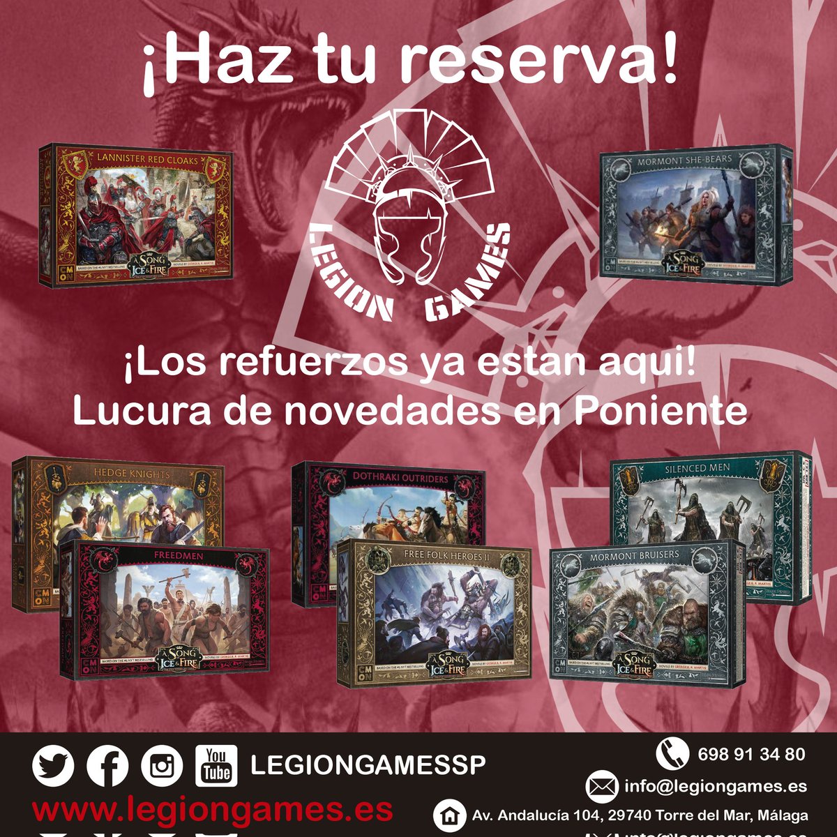 LegionSp's tweet photo. ¡Los refuerzos ya están aquí!
Locura de novedades en Poniente

¡Haz tu reserva!
https://t.co/xT0lGvFDNv

#canciondehieloyfuego #songoficeandfire #Juegodetronos #gamesofthrones #wargames #cmon #novedades https://t.co/ekc8LalvLx