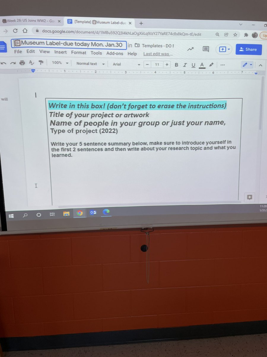 Final touches on our WWII museum projects happening today before opening day tomorrow 🎨🖌🖼Can’t have a museum in-class without those famous “museum labels.” 📝