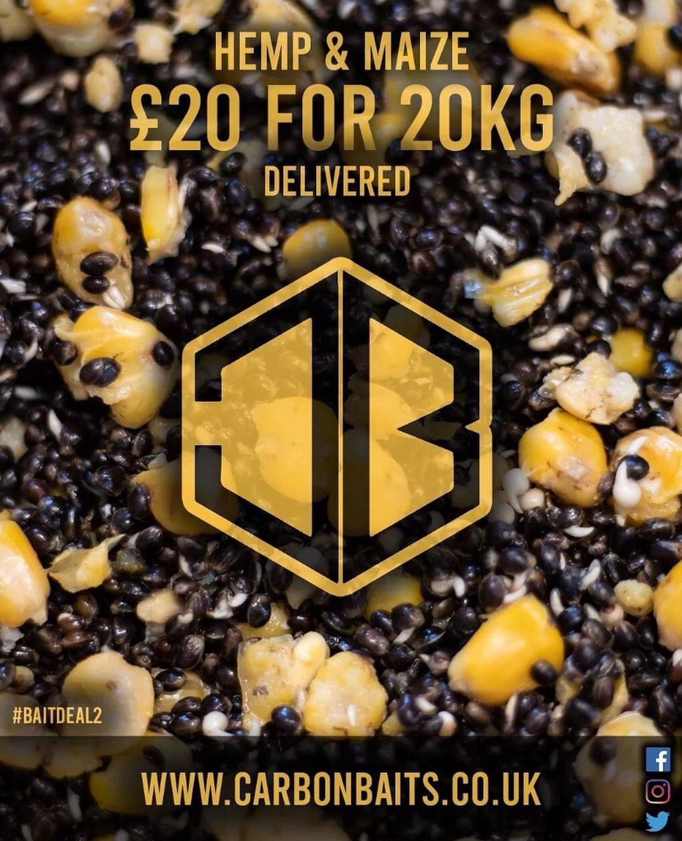 CarbonBaits's tweet photo. Hemp and Maize 

20 kilo for £20 delivered.

Comes in 5kg bags and is freshly prepared ready to freeze.

https://t.co/up61HOySEW https://t.co/U0SlZlHlck