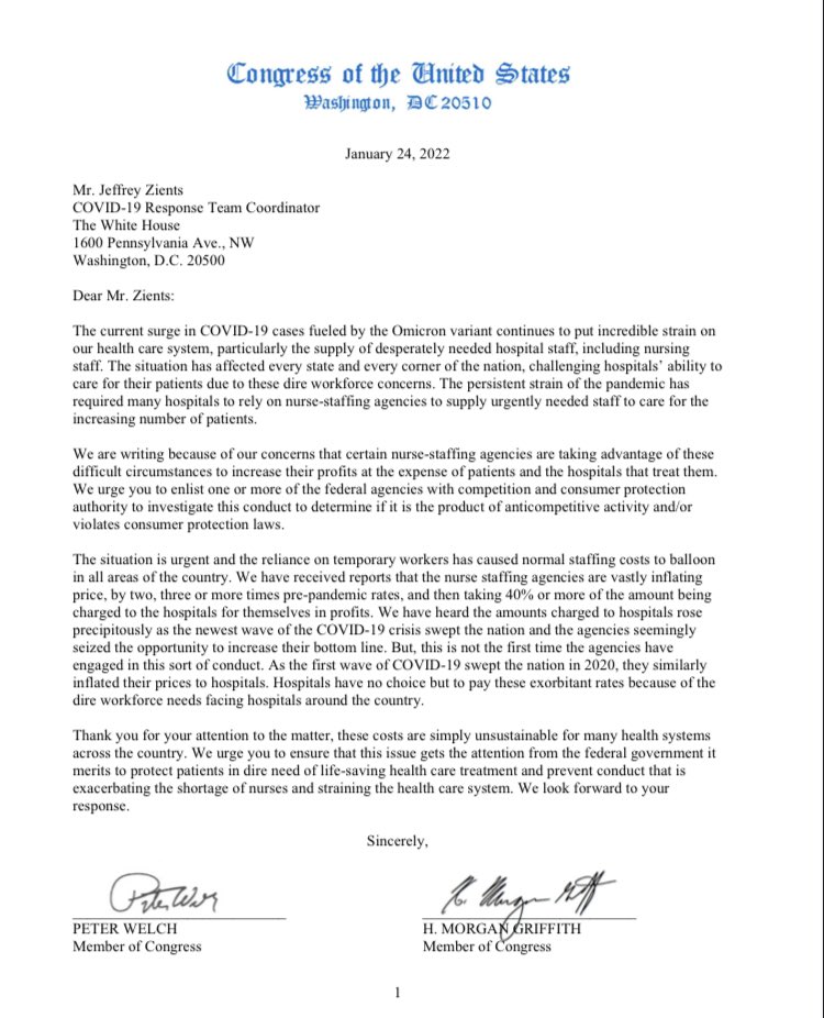 gray_panther's tweet photo. @Ilhan @JoeNeguse Hospital exec/donor class speaks; Congress salutes. Solution: hospitals staff appropriately and pay nurses the going rate. No need for agencies. Hospitals don’t want to pay nurses’ going rate; they want gov’t to set nurse wages to protect hospital profits. https://t.co/ujo2Rqwz16