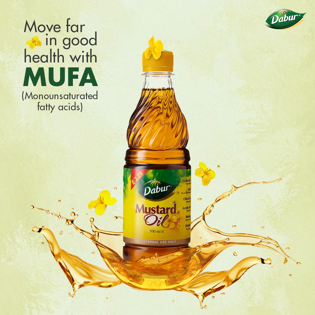 dabureurope's tweet photo. Our body requires oil in a 3:1 ratio - three parts of polyunsaturated fatty acids and one part of saturated fatty acids. Monounsaturated fatty acids (MUFA) come under polyunsaturated.

#DaburUK #ThinkWellness 

#Dabur #Health #Healthy #HealthCare #MustardOil #HealthCareTips https://t.co/t6JM0fooz6