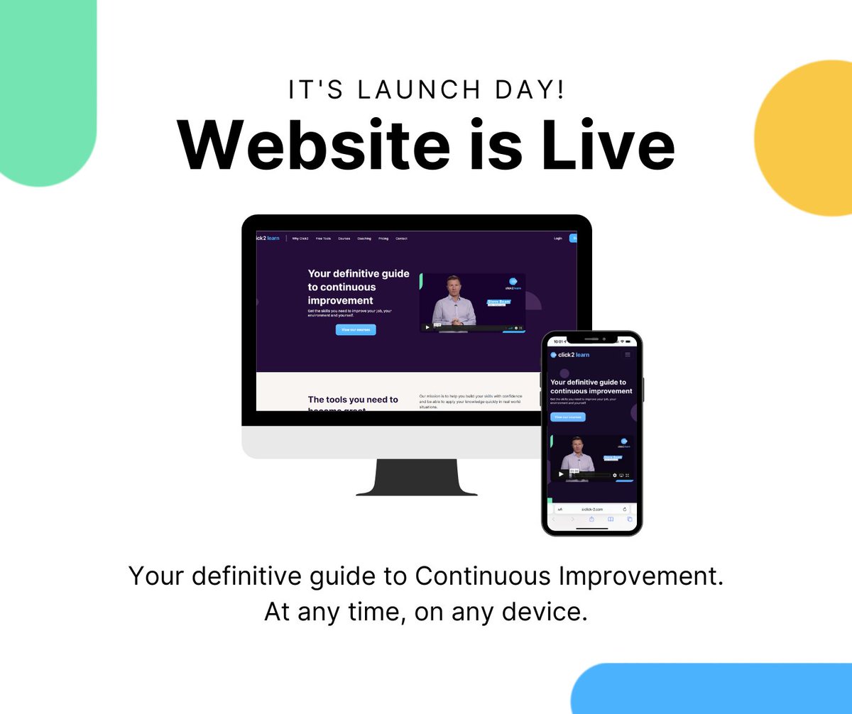 🚀| It's official, we are now #LIVE! 

After months of planning, we are proud to announce that the click2 learn #website is online. You can now see our #courses at click-2.com.

#elearning #continuousimprovement #leantraining  #development  #career #careerdevelopment