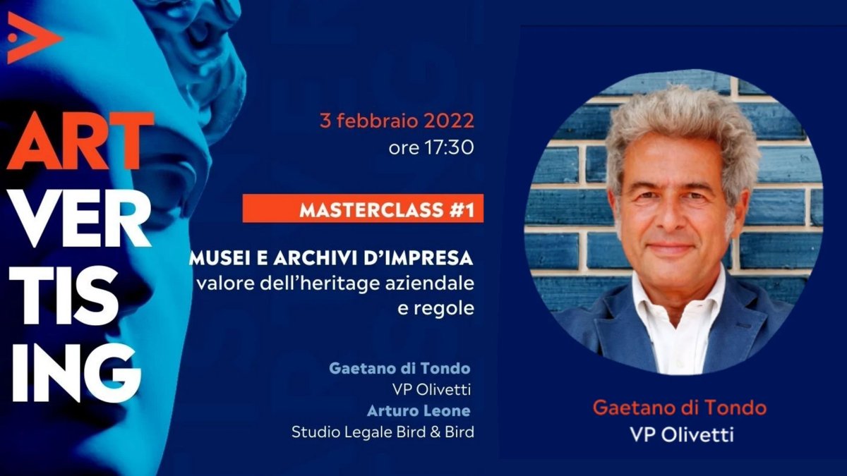 ArchOlivetti's tweet photo. 📅 Il #3febbraio alle 17:30 non perdete un nuovo capitolo del racconto della #StoriaDiInnovazione di #Olivetti con la partecipazione del nostro Presidente @gdt62 alla masterclass #ARTvertising dedicata all'importanza dell'#Heritage aziendale ✨🎙️

ℹ️ su: https://t.co/27mps2QLNW https://t.co/Mpy6jAiNuG