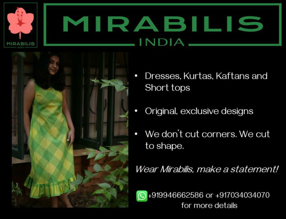 Mirabilis India is a Kochi based clothing brand creating exclusive ladies wear. 
Our clothes are designed aesthetically and crafted with care. We strive for perfection in form and fitting, making our dresses both chic &amp; comfortable.
Visit mirabilisindia on Instagram to know more!