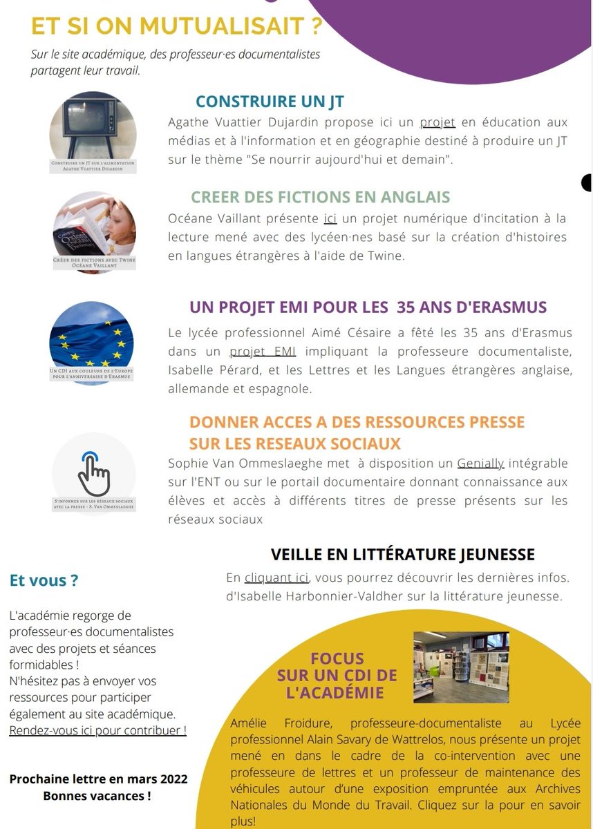 Lettre #profsdocs ambiance Février en atterrissage <a href="/AcLille/">Académie de Lille</a> pour #mutualiser, partager esprit #cdi au service des #élèves et des établissements
Pour s'abonner : <a href="/Stephan1eDudek/">Stéphanie DUDEK</a> <a href="/khollant/">khache</a>
@VanOmmeslaegheS 
#climatscolaire #profdoc #emi #litteraturejeunesse
<a href="/ClemiLille/">CLEMI LILLE</a> @canope_59