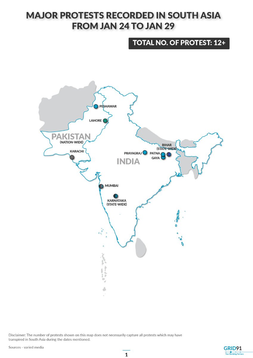 Tracking Major Protests in South Asia: Week of January 24 to January 29.

Get the full report here- - -> cutt.ly/3OlLjIB

#protest #intelligence #protesttracker #businesscontinuity #travelriskmanagement #humanrights #government #southasia