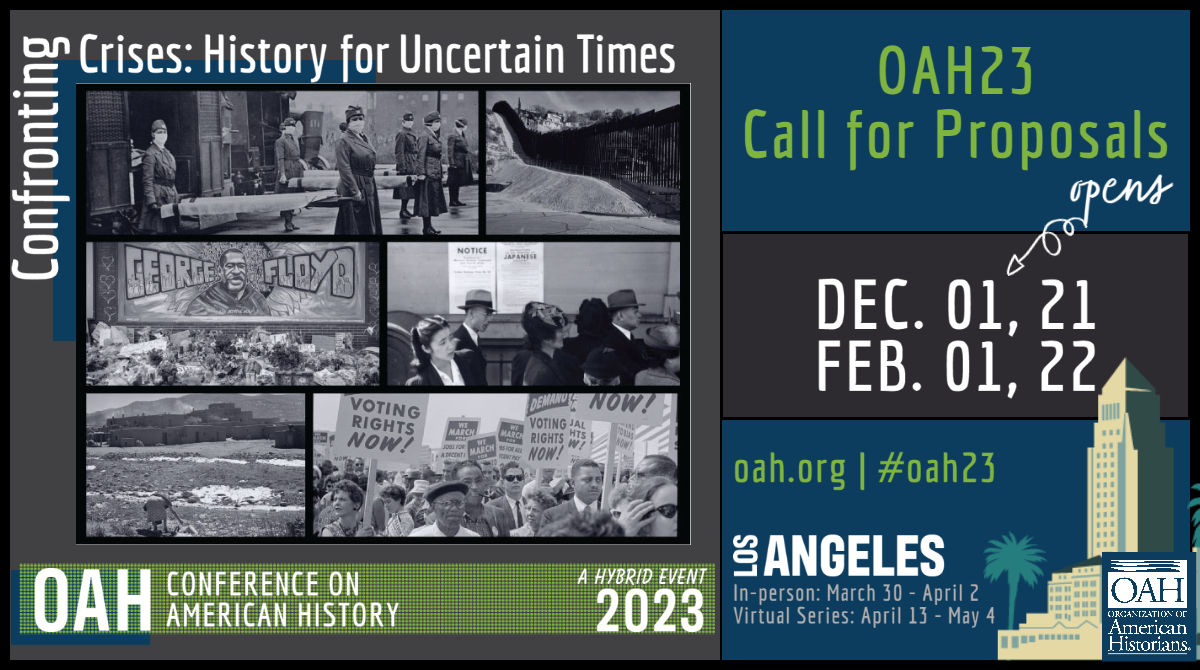 I'm serving on program committee with an awesome group of folks for #OAH2023. Conference will be both in-person in Los Angels & virtual series (which begins after in-person). Deadline to submit is TOMORROW. Please spread the word. It's going to be great!  oah.org/meetings-event…