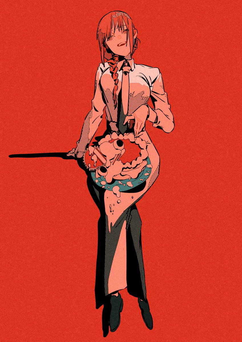 makima (chainsaw man) 1girl necktie red background braid braided ponytail solo shirt  illustration images