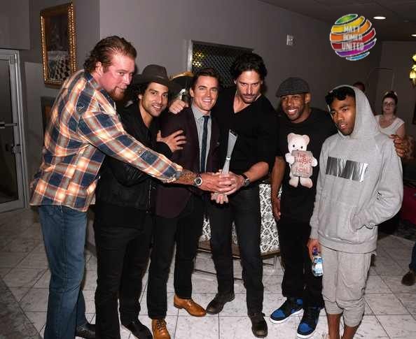MattBomerUnited's tweet photo. Finishing off our visit to SCAD today with some photos of #MattBomer receiving his Spotlight Award and being congratulated by Simon and his fellow cast members from #MagicMikeXXL . Love his speech, so much fun. Back tomorrow for #talkshowTuesday https://t.co/X5mkjPyDxp