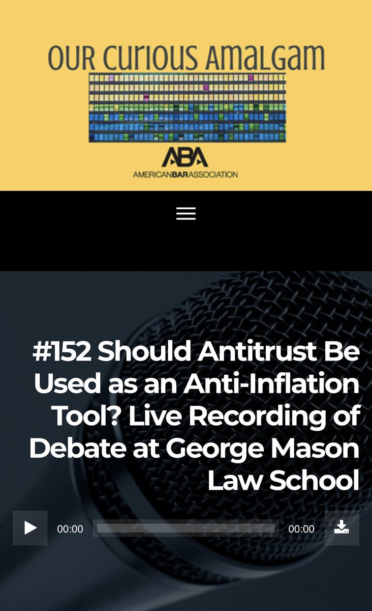 🔥 The first-ever live recording of <a href="/abaantitrust/">ABA Antitrust Law Section</a> #OurCuriousAmalgam at <a href="/georgemasonlaw/">Scalia Law School</a> w/ a debate between @ProfWrightGMU &amp; <a href="/HalSinger/">Hal Singer</a> (Should #Antitrust Be Used As An Anti-#Inflation Tool?) is here: ourcuriousamalgam.com/episode/152-an…

Did the debate change your mind?