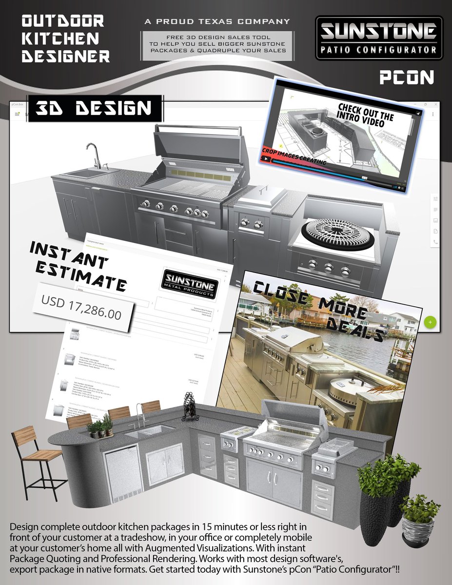 Sunstonemp's tweet photo. Check out our New 3D Outdoor Kitchen Configurator - Signup Now! Must also be a Sunstone Dealer. https://t.co/GhFjqVmzQU https://t.co/9xWfjLRv5G