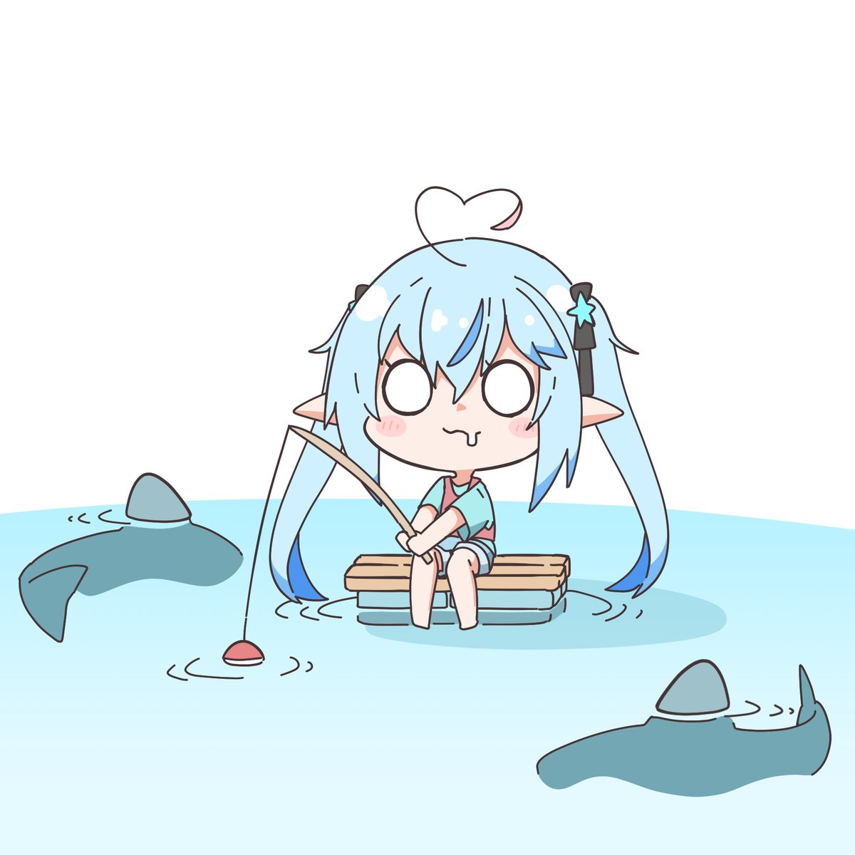 yukihana lamy 1girl fishing rod fishing holding fishing rod blue hair heart ahoge pointy ears  illustration images