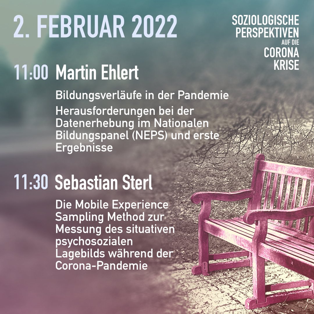 Unsere Reihe <a href="/coronasoz/">Soziologische Perspektiven auf die Corona-Krise</a> neigt sich so langsam ihrem Ende zu, am MITTWOCH gibt es noch einmal Vorträge von <a href="/martin_ehlert/">Martin Ehlert</a> (WZB) und Sebastian Sterl (<a href="/FU_Berlin/">Freie Universität</a>). 
👉📺coronasoziologie.blog.wzb.eu/informationen/