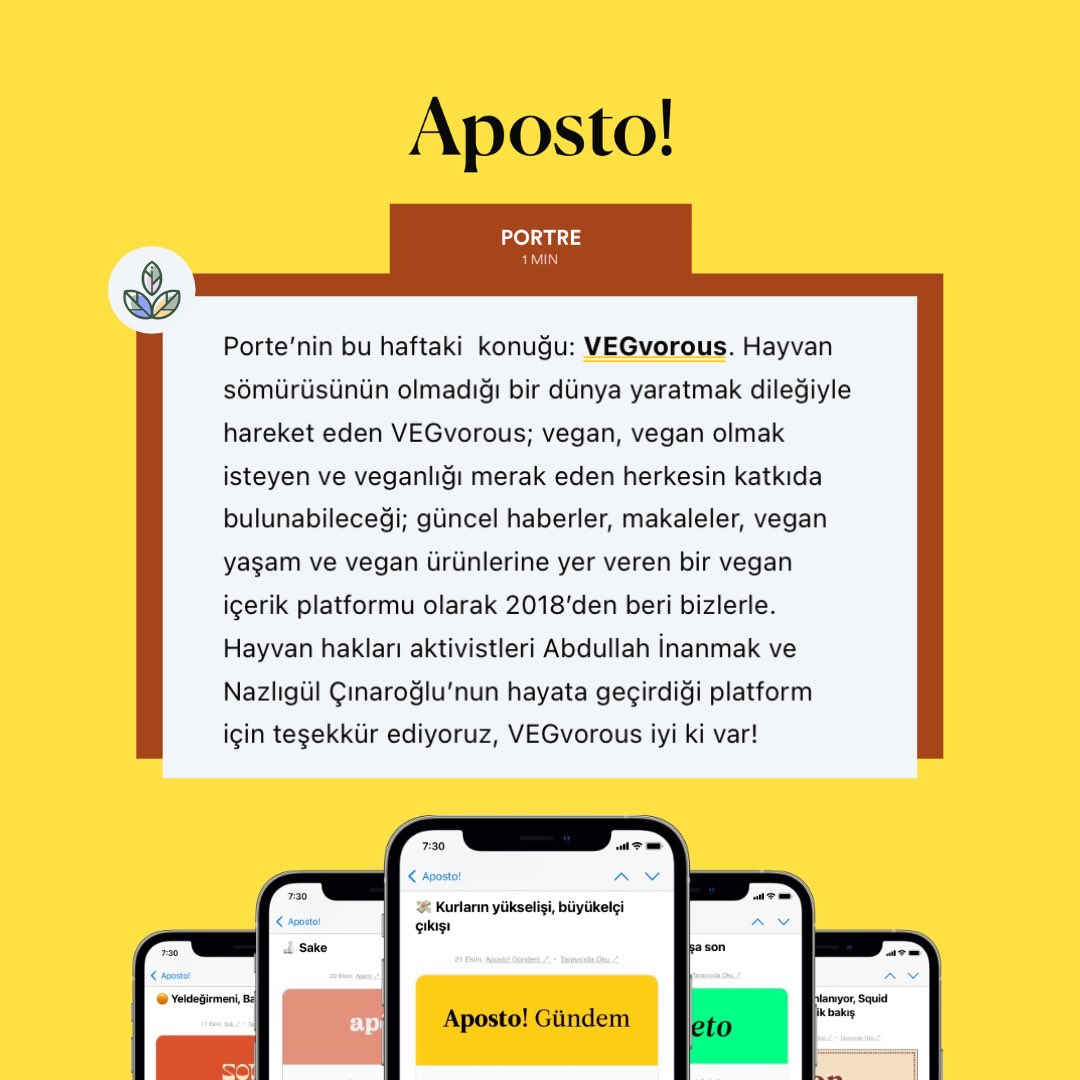vegvorous's tweet photo. Aposto Portre’nin bu haftaki konuğu, veganuary ayına özel, biz olduk 🤗 Gürültüden uzak haber deneyimi ve erişimi sağlayan @aposto ‘ya bize bu değerli fırsatı verdikleri için teşekkür ederiz 💚

https://t.co/1r4ObFNF9r https://t.co/aO1jf59r3N