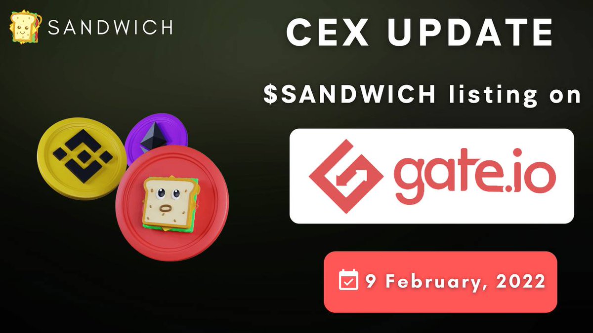 AndroidGeoid's tweet image. 🥪@NetworkSandwich is the most user friendly hub to start your #DeFi journey🥪

Currently on #BSC, soon on other chains &amp;amp; @PancakeSwap listing on 9 February 🥞

$SANDWICH will also be listed on @gate_io on 9 February as the first CEX listing! 🤯

#SandwichNetwork #SandwichSeason