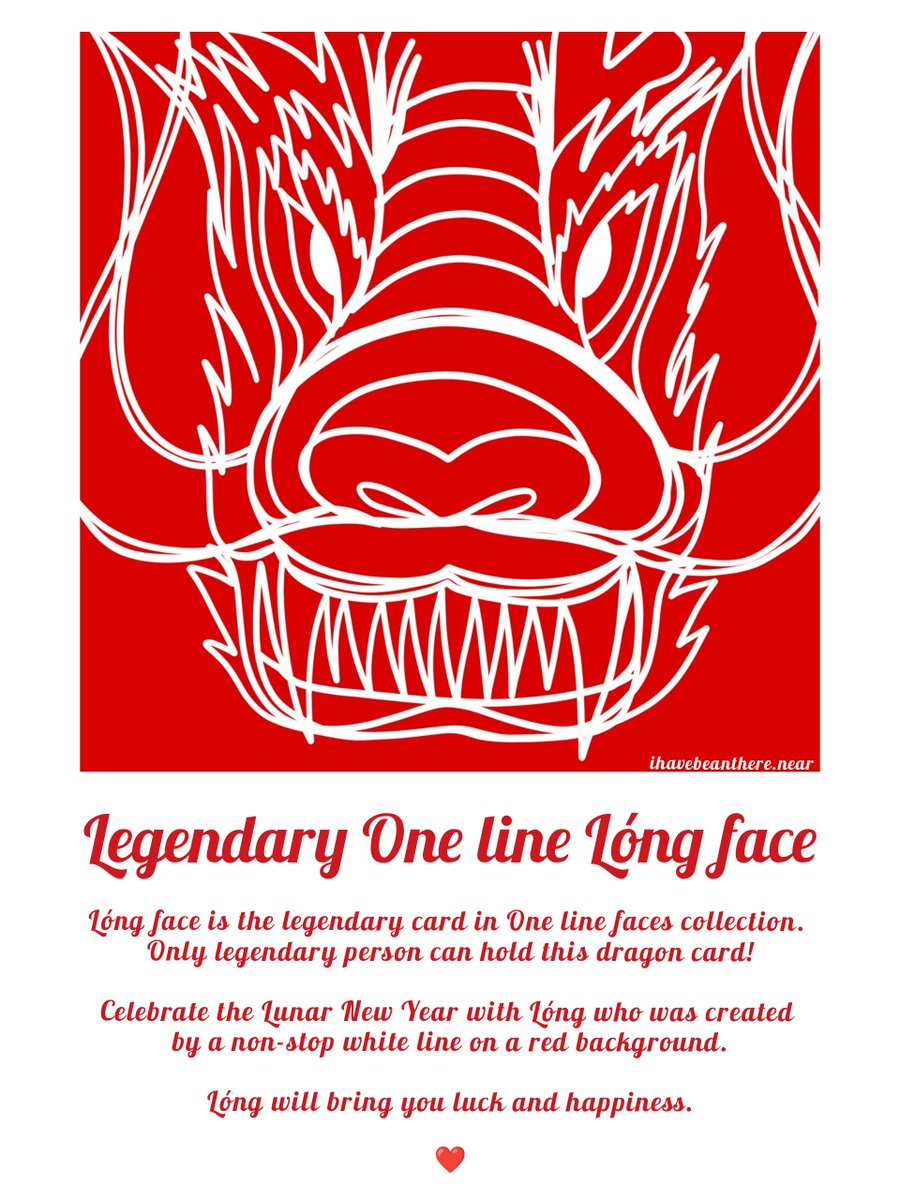IhaveBEANthere's tweet photo. Legendary drop!🔥
One line dragon (So hard to draw in non-stop 🥲)
🎆https://t.co/LvmE6NrflI
His name is Lóng and he will bring you luck and happiness.
Only 4 NEAR ❤️
@paras_HQ @NearNft
#Parasnft #Paras #NEARnft #NEARverse #nearcollector #NEARartist #NFTartwork #Onelinefaces https://t.co/iiY9Zl1Fut