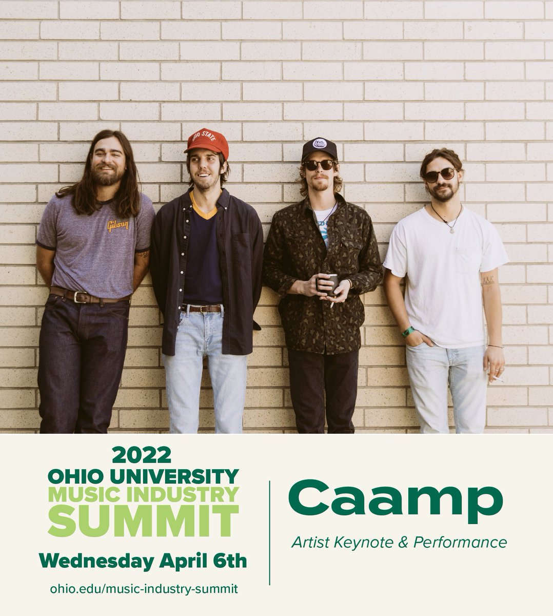 ohio_mis's tweet photo. The @ohiou Music Industry Summit welcomes @Caamp
 for an exclusive keynote interview and concert on Wed 4/6. Proceeds from the @ouperformingart concert will support the @newportfestsorg Foundation. Visit https://t.co/f09JLRoeOE for information on the interview &amp; concert details. https://t.co/B2SQeCW3yh