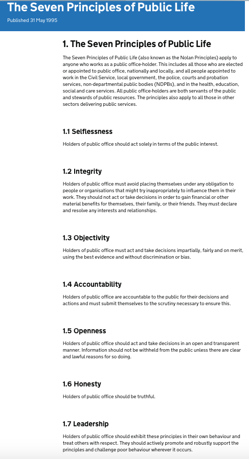 LondonPehwb's tweet photo. @vicgoddard Add to that the reality that as public servants (also applying to all in other sectors delivering public services), we are all meant to be working in compliance with long published @PublicStandards #SevenPrinciplesOfPublicLife: https://t.co/HejiwJa3C0 Incl.elected representatives https://t.co/kIU0CL98U1