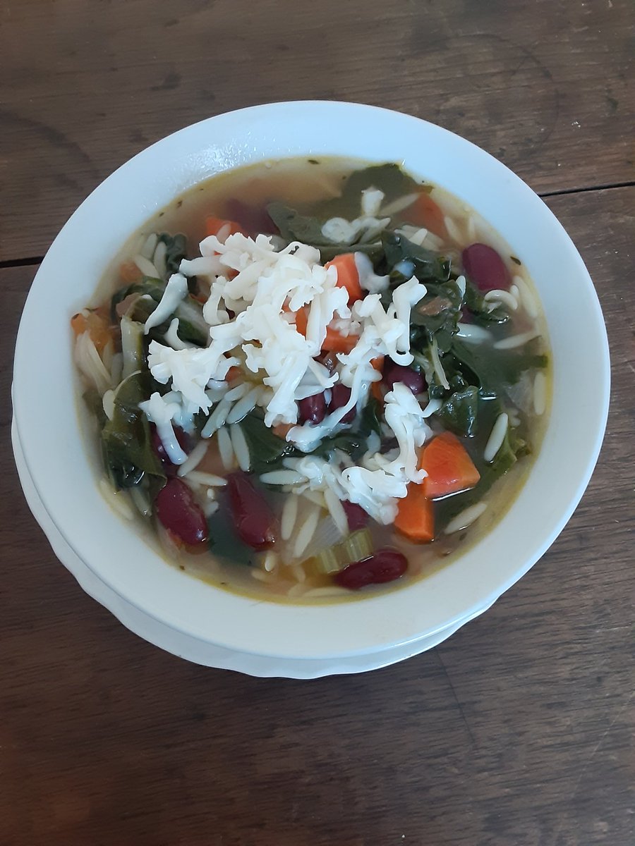 #vegetablesoup made with kidney beans, orzo, and swiss chard

good winter meal 😋