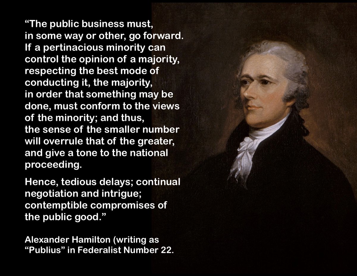Alexander Hamilton has a message for Joe Manchin and Kyrsten Sinema regarding the filibuster and attempting to compromise with Republican obstructionists.