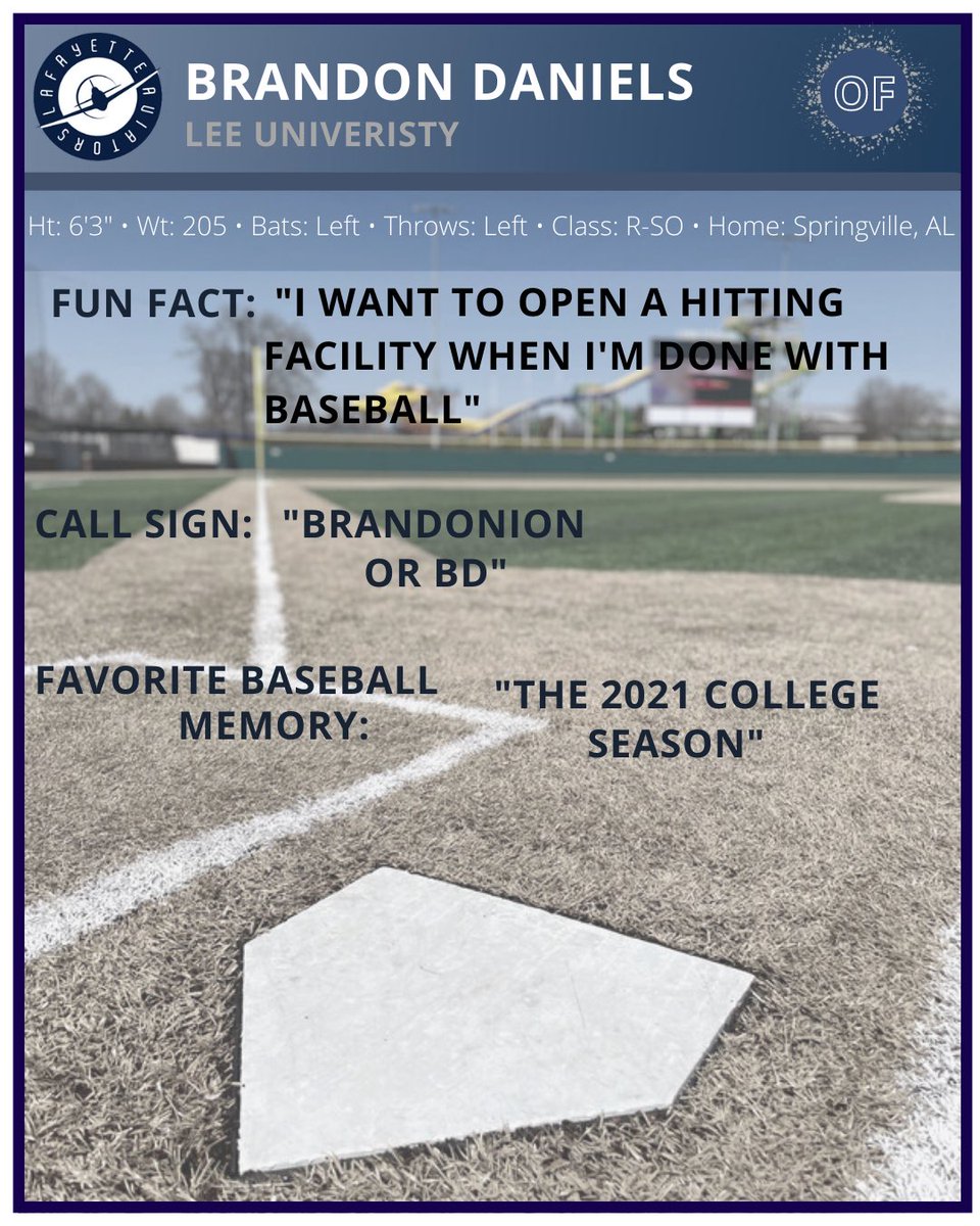 Lafayette_BSB's tweet photo. #MondayRosterMoves 

Today we are welcoming lefty outfielder, Brandon Daniels, to take flight with us this summer! Brandon had a .325 avg his 2021 season at Lee University #flyboys #unfinishedbusiness ✈️ @bdaniels3115 https://t.co/BNt9DwcYLd