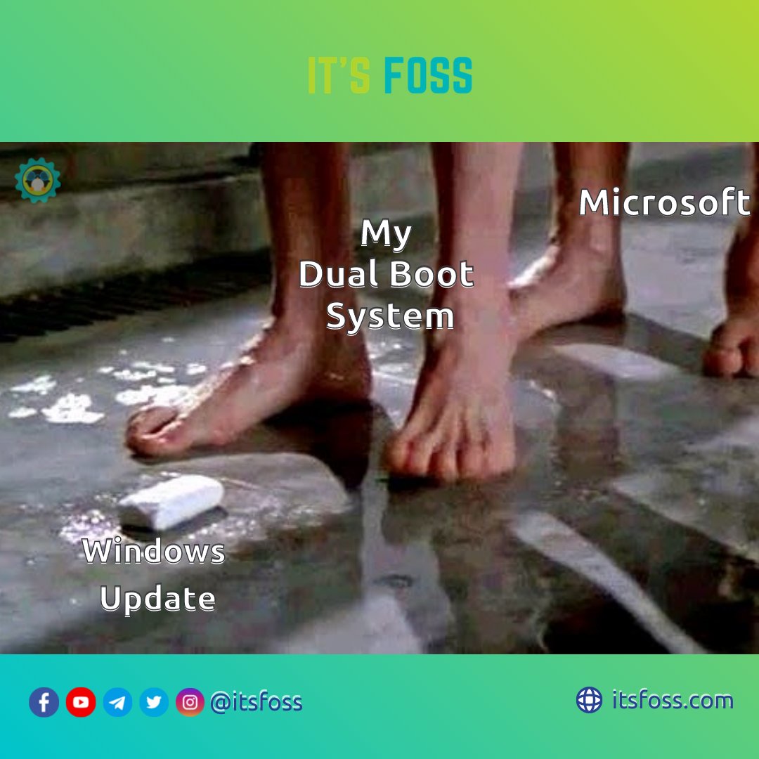 Itsfoss's tweet photo. One major update and Microsoft Windows screws the perfectly working dual boot system 🙄 😎

👉Do follow us @itsfoss for more Linux 🐧 fun and learning 🎓 https://t.co/67eMsUWreB